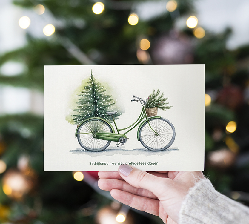 hollandse kerstkaart met groene fiets