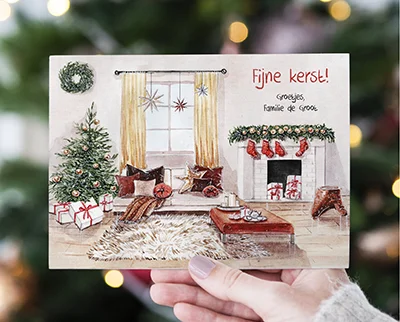 Traditionele kerstkaarten met aquarel